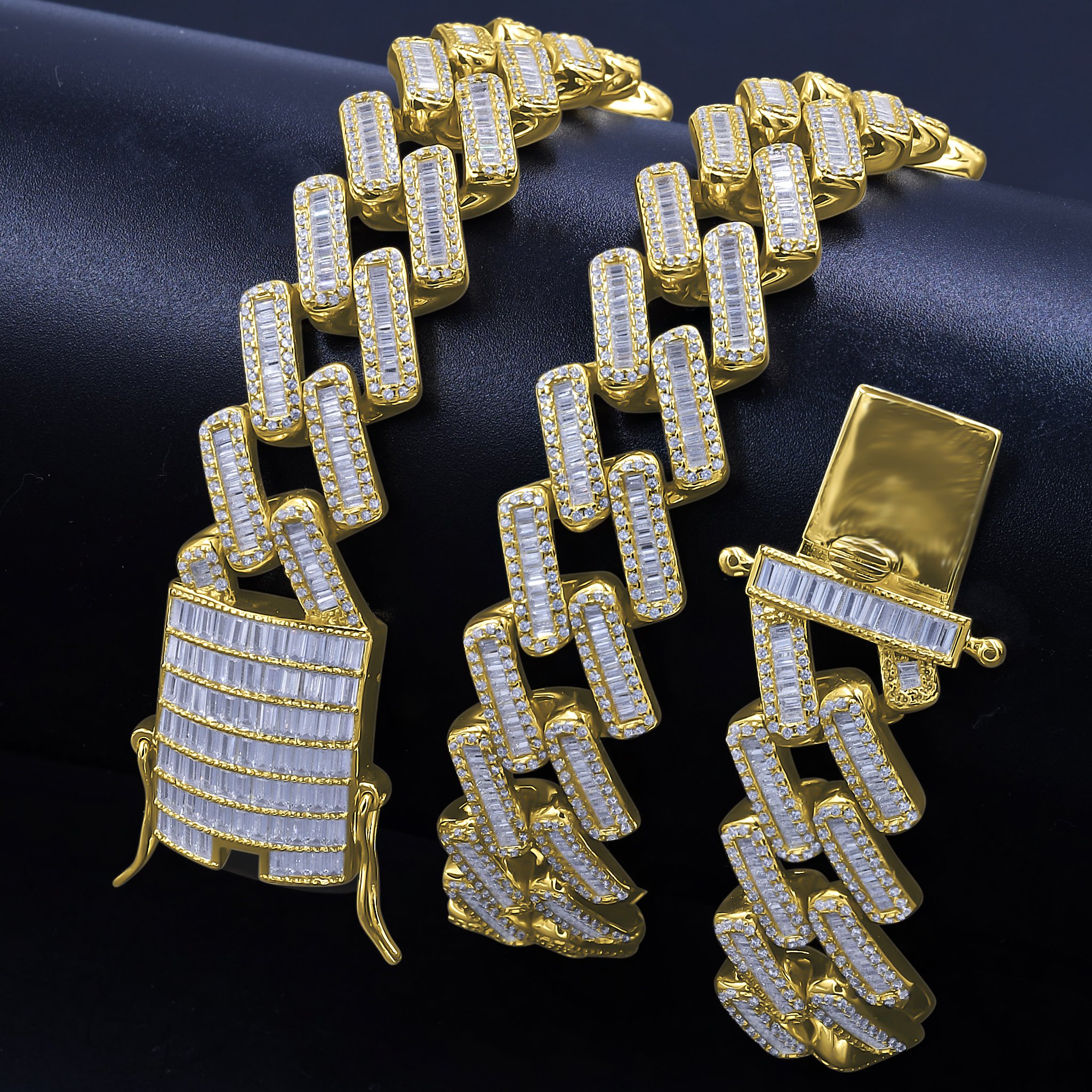 TOTEM Miami Cuban Chain featuring AAA cubic zirconia stones, brass metal, and a hand-set prong design, showcasing its elegance and craftsmanship.